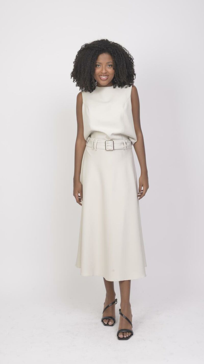 Imagem de Conjunto de Alfaiataria com Saia Evasê e Cropped Lara Cross Time - Elegância e Estilo - Cinza